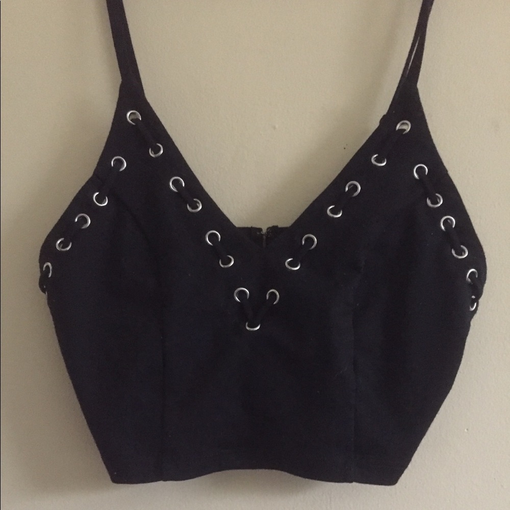 Sexy black lace up crop top